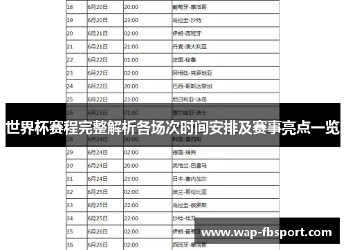 世界杯赛程完整解析各场次时间安排及赛事亮点一览